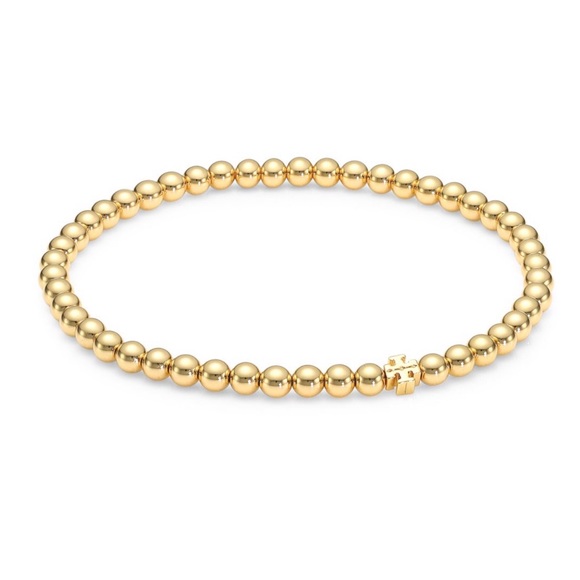 Tory Burch Jewelry - TORY BURCH • Gold Beaded Logo Stretch Bracelet